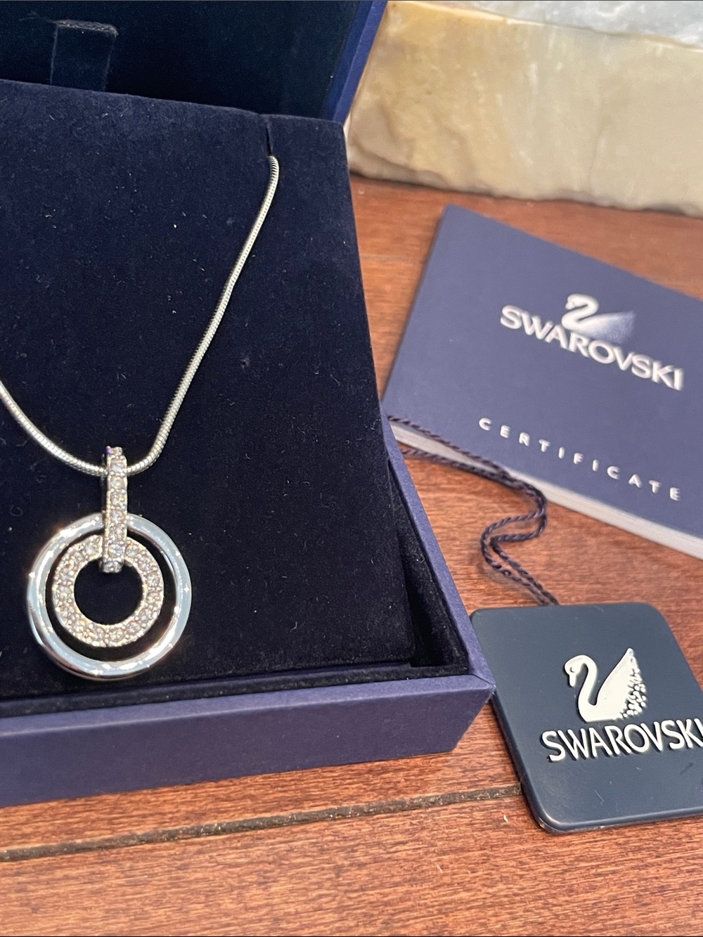 Swarovski Silver Crystal Double Circle Pendant Necklace - Picture 4 of 6